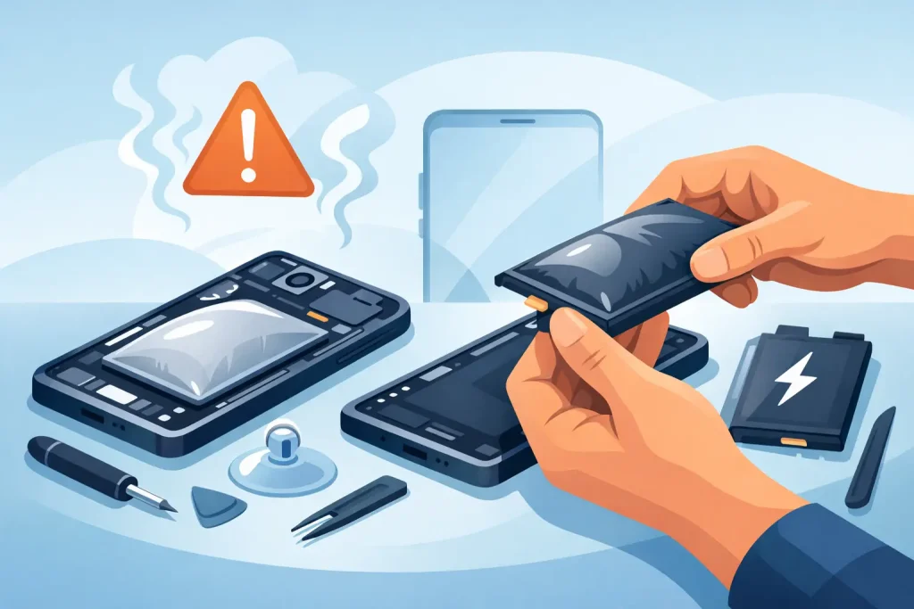 Remplacer une batterie de smartphone gonflée